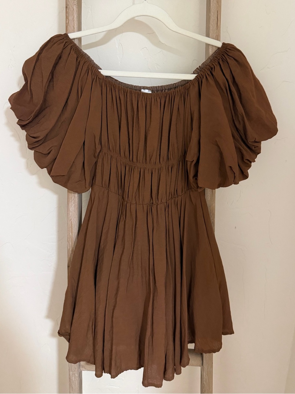 Princess Polly Brown Puff Sleeve Smocked Mini Dress – Size US 4